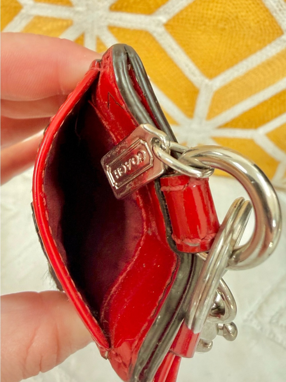 Coach Red Patent Leather Key/Card Pouch with Silver Hardware - Picture 3 of 4